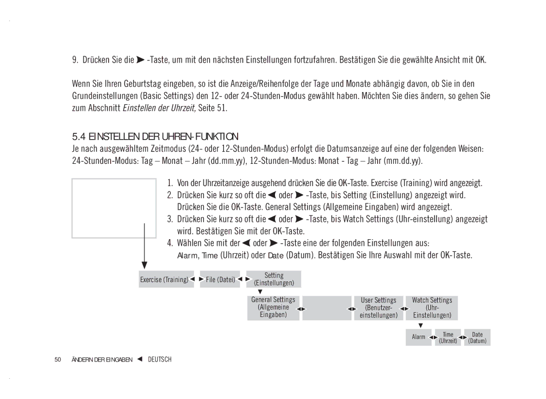 Polar WM41, WM42 user manual Einstellen DER UHREN-FUNKTION, User Settings Watch Settings 