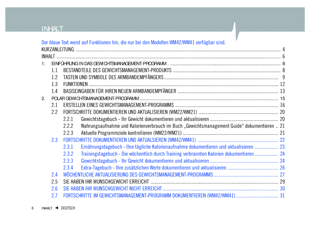 Polar WM41, WM42 user manual Inhalt 