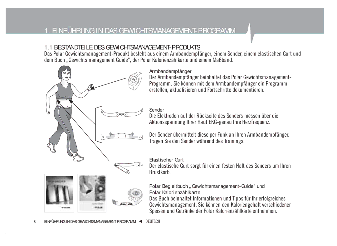 Polar WM41 Einführung in DAS GEWICHTSMANAGEMENT-PROGRAMM, Bestandteile DES GEWICHTSMANAGEMENT-PRODUKTS, Armbandempfänger 