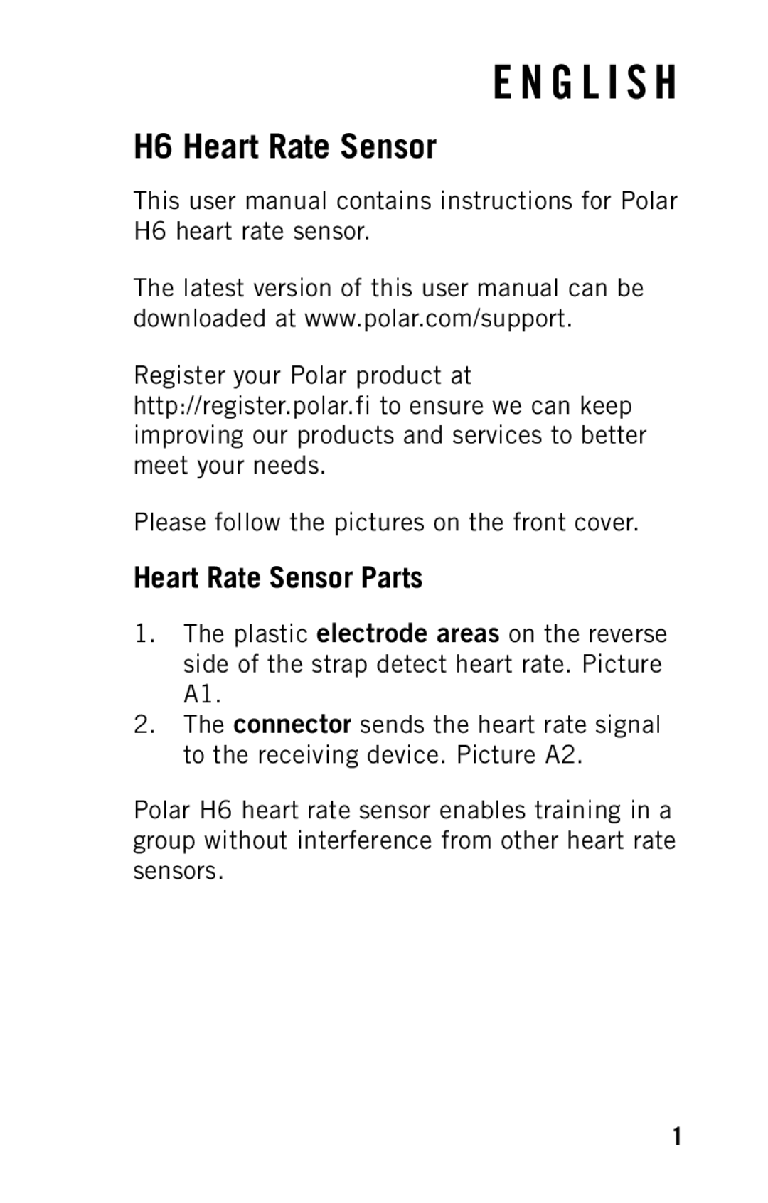 Polar X9 user manual G L I S H, Heart Rate Sensor Parts 