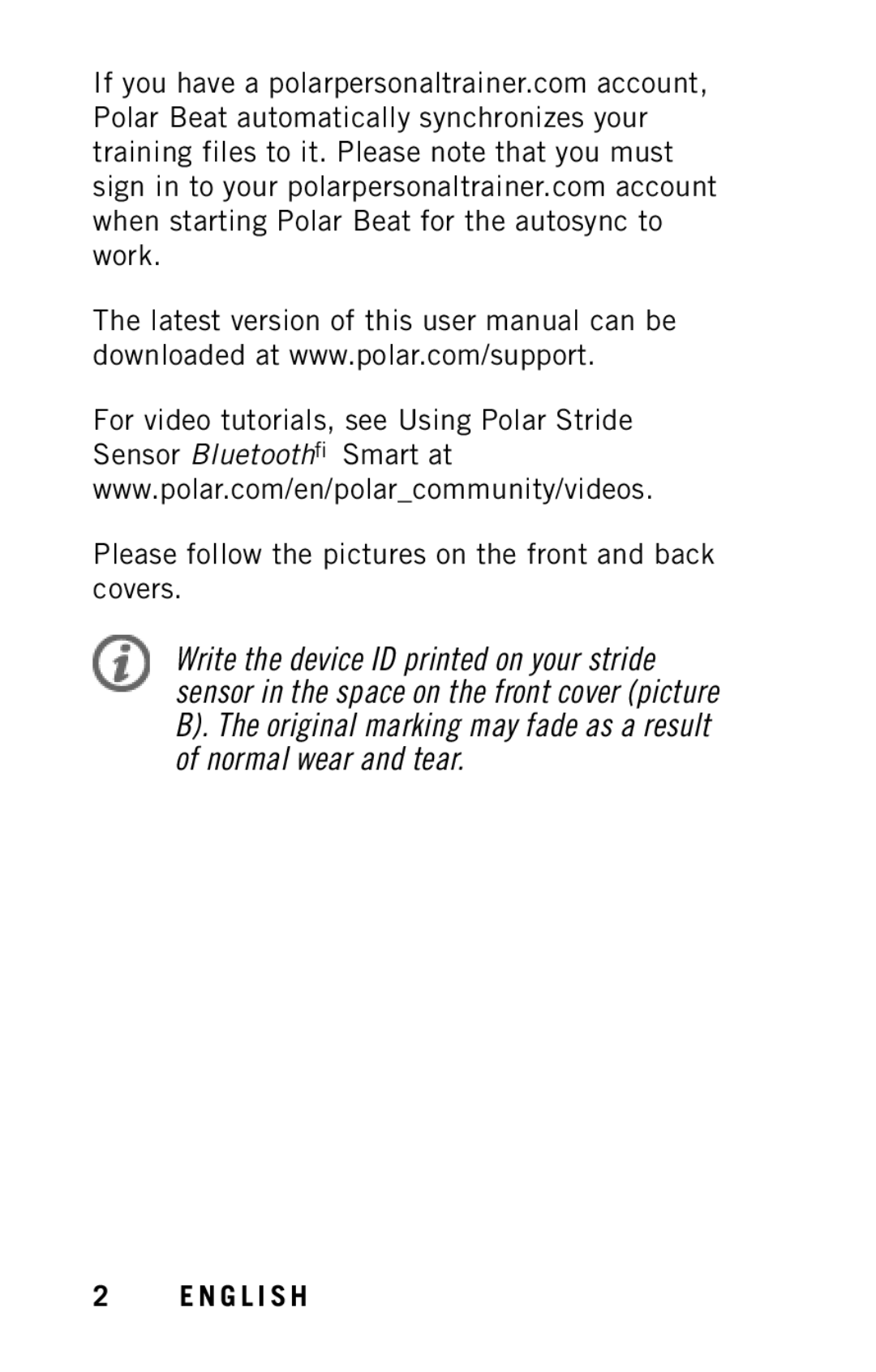 Polar Y8 user manual Please follow the pictures on the front and back covers, N G L I S H 