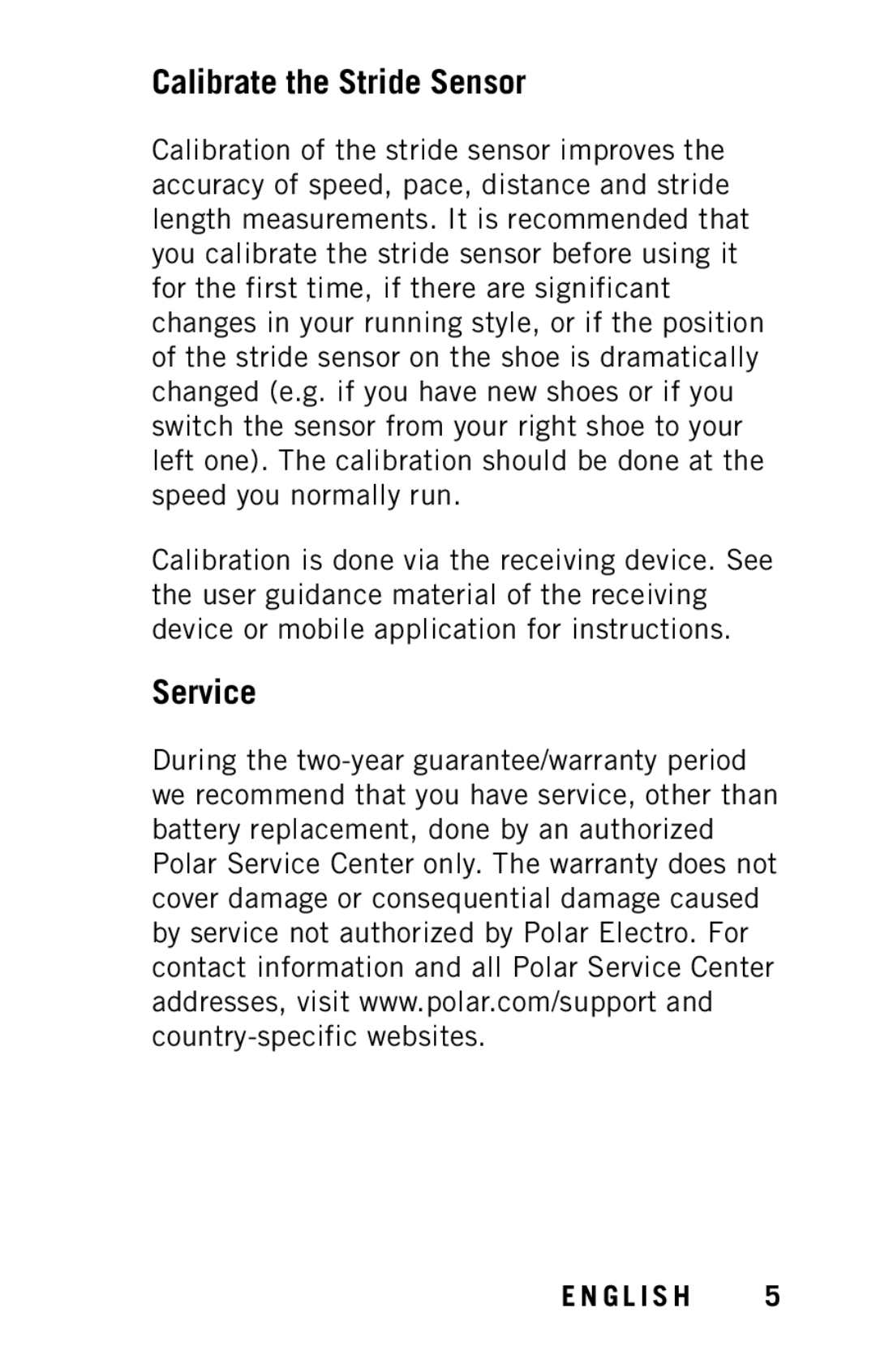 Polar Y8 user manual Calibrate the Stride Sensor, Service 