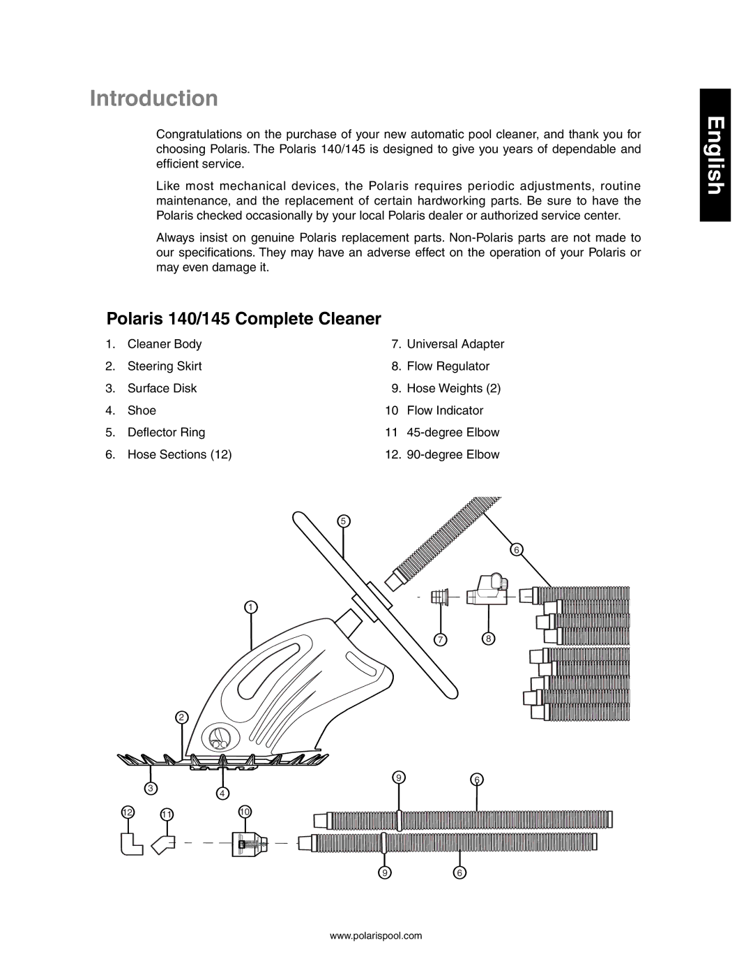 Polaris owner manual Introduction, Polaris 140/145 Complete Cleaner 