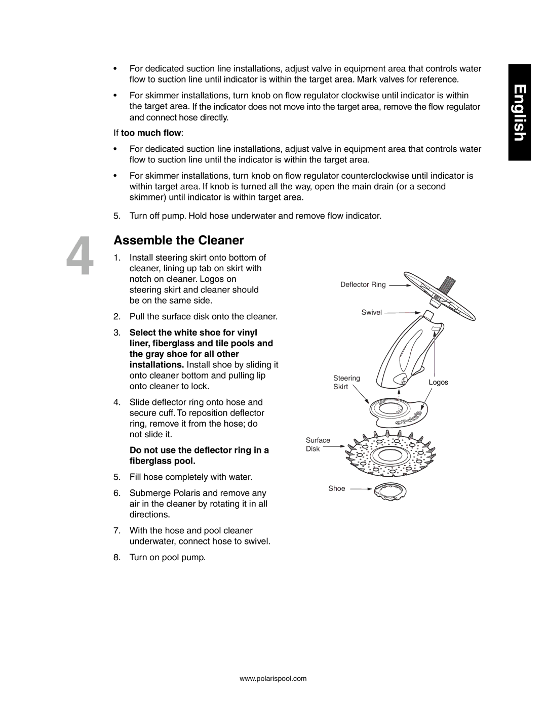 Polaris 145, 140 owner manual Assemble the Cleaner 