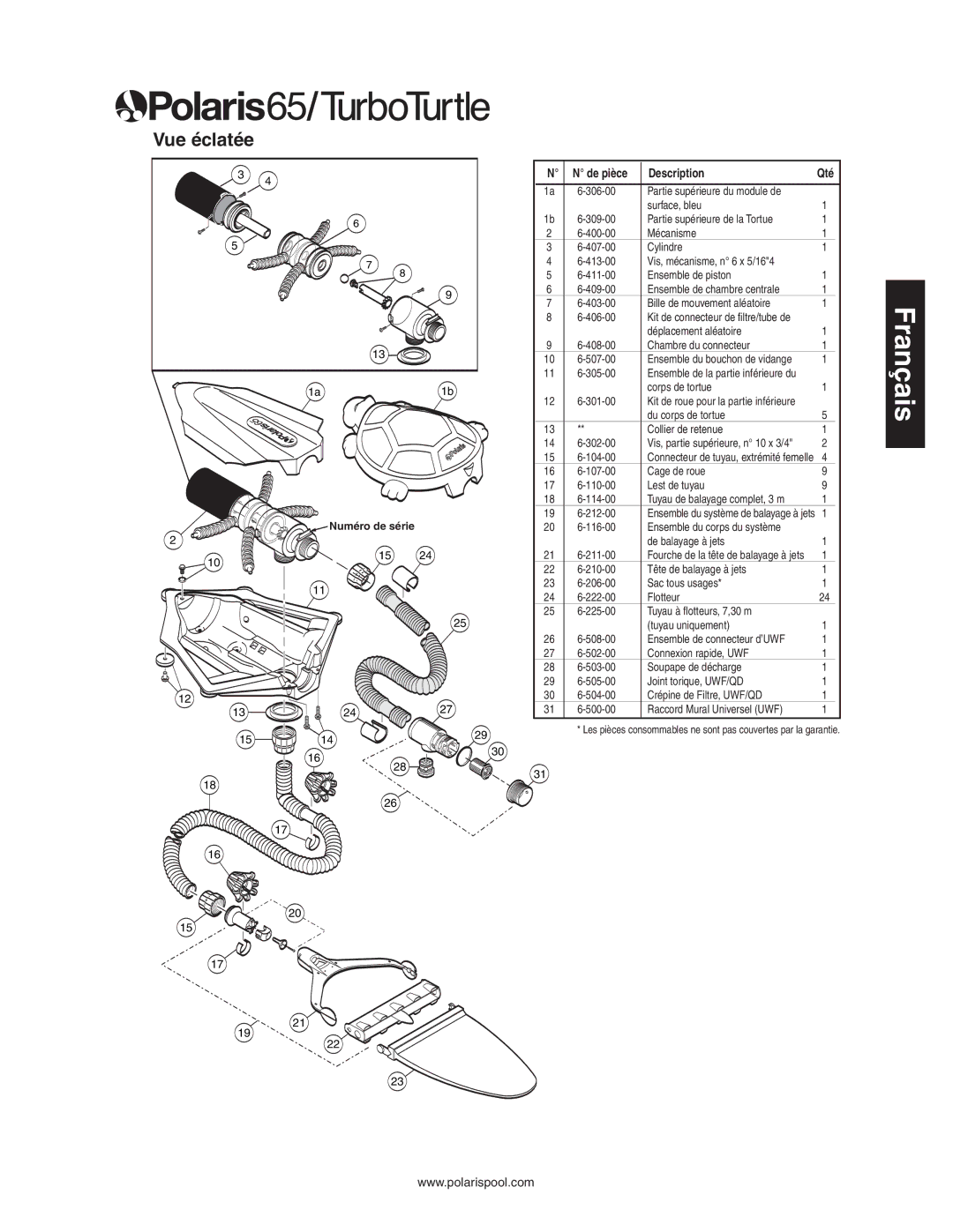 Polaris 165 owner manual De pièce Description 