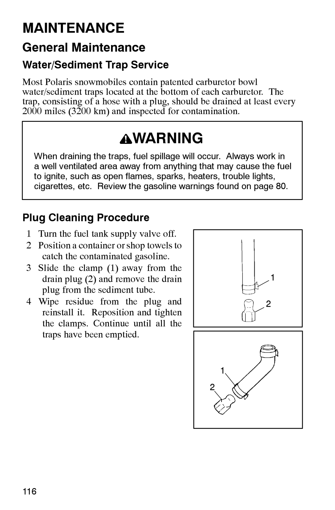 Polaris 2002 manual Water/Sediment Trap Service, Plug Cleaning Procedure 