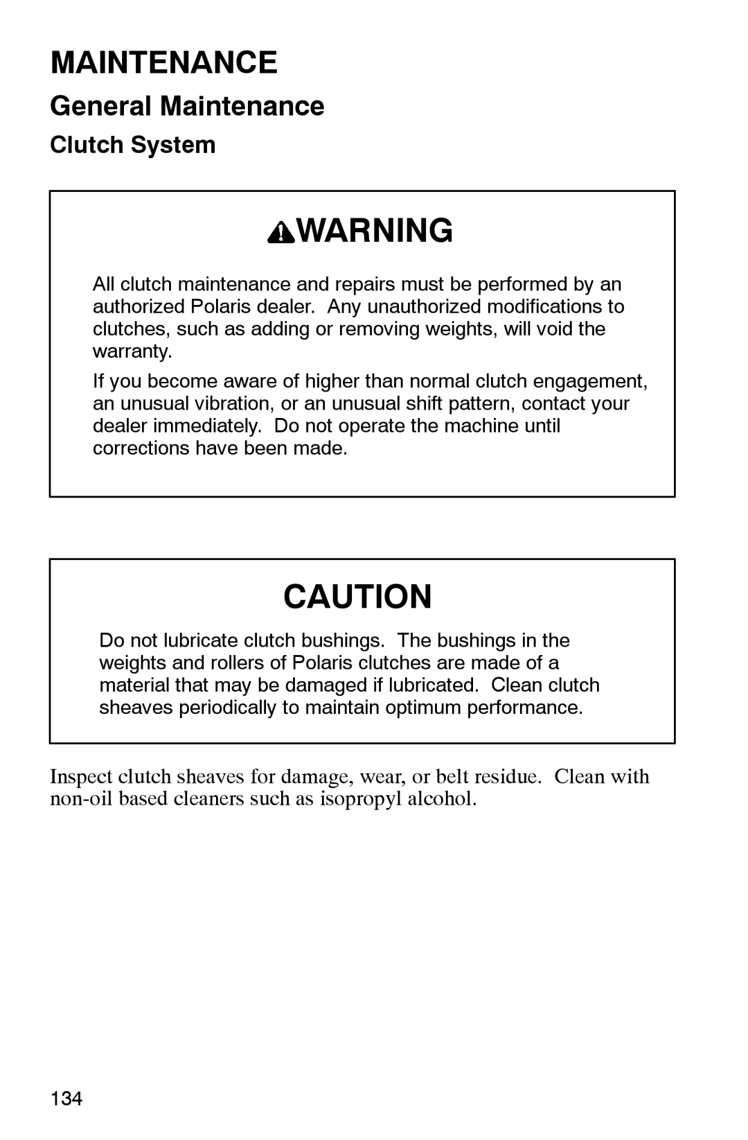 Polaris 2002 manual Clutch System 