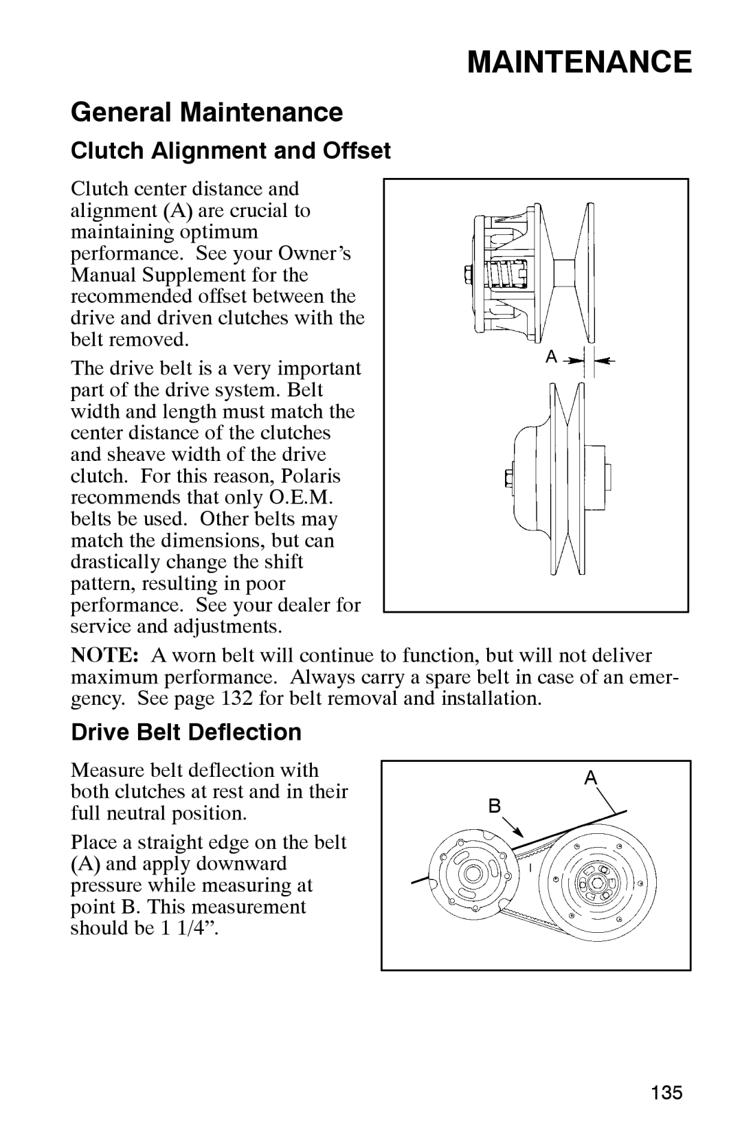 Polaris 2002 manual Clutch Alignment and Offset, Drive Belt Deflection 