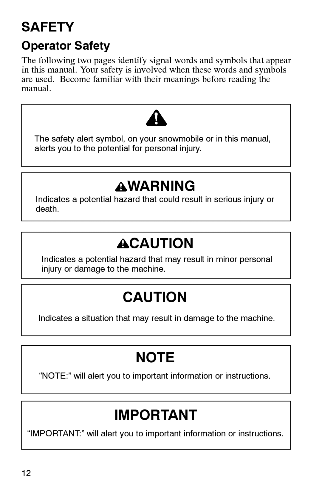 Polaris 2002 manual Operator Safety 