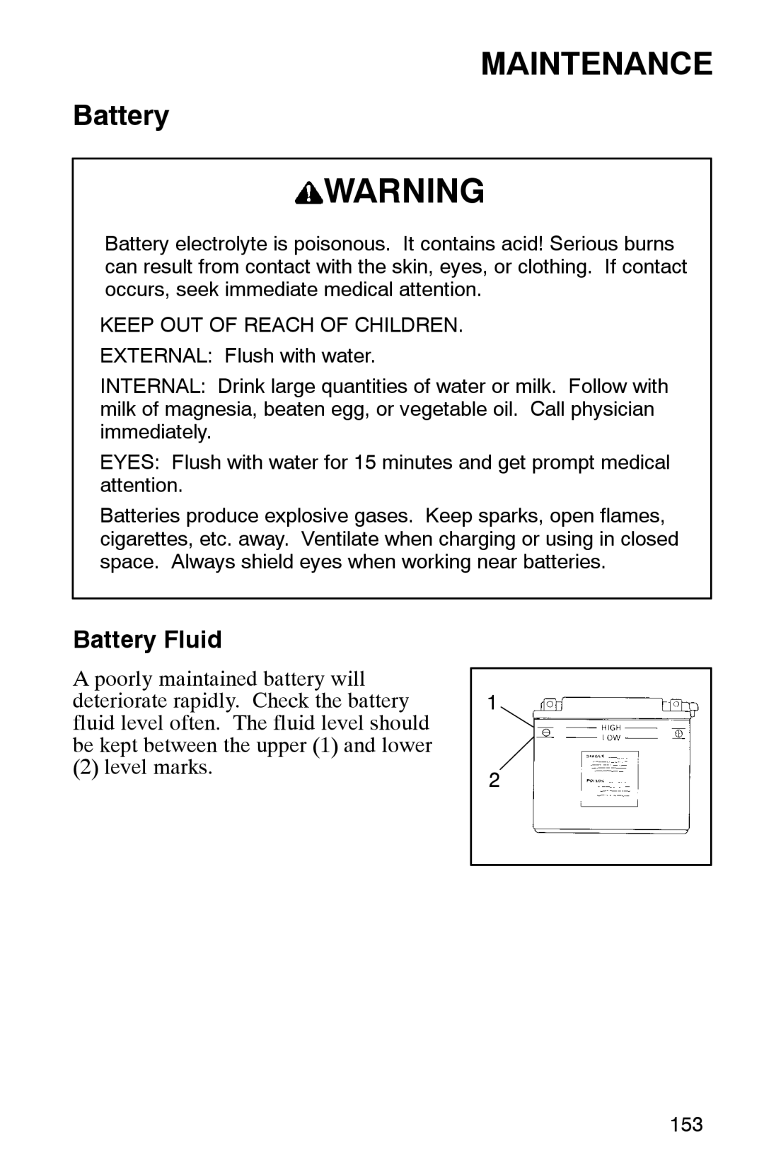 Polaris 2002 manual Battery Fluid 