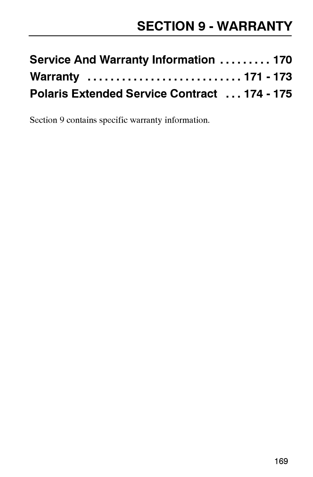 Polaris 2002 manual Warranty 