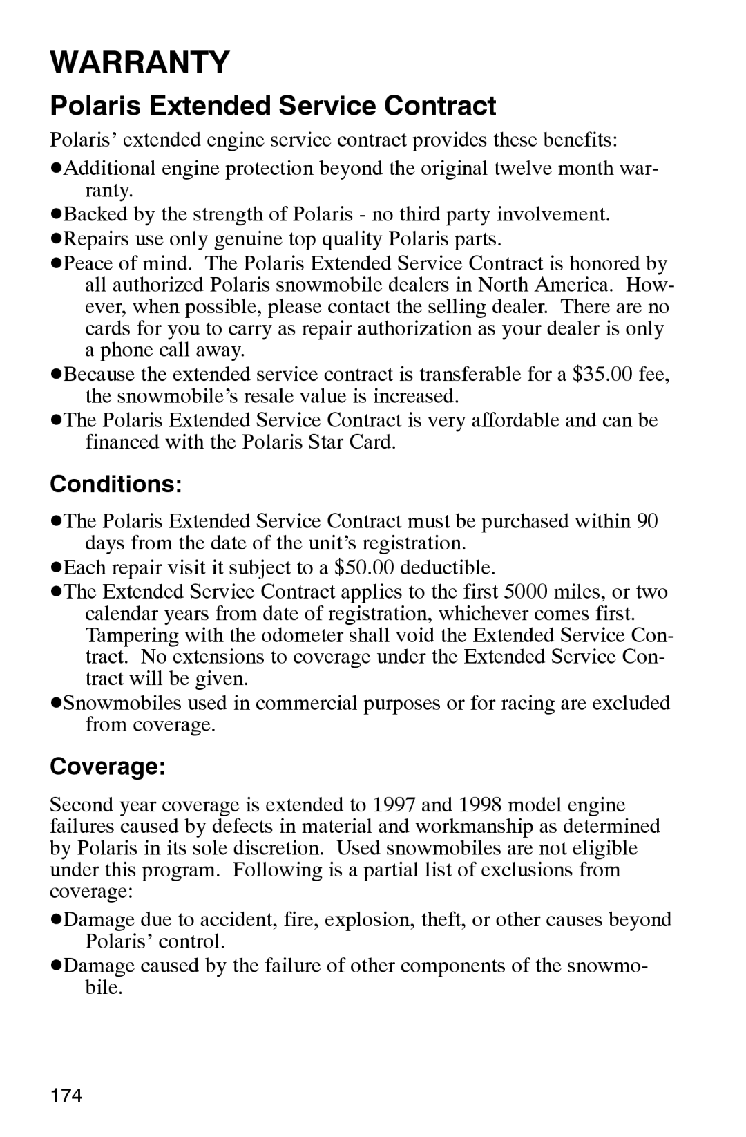 Polaris 2002 manual Conditions, Coverage 