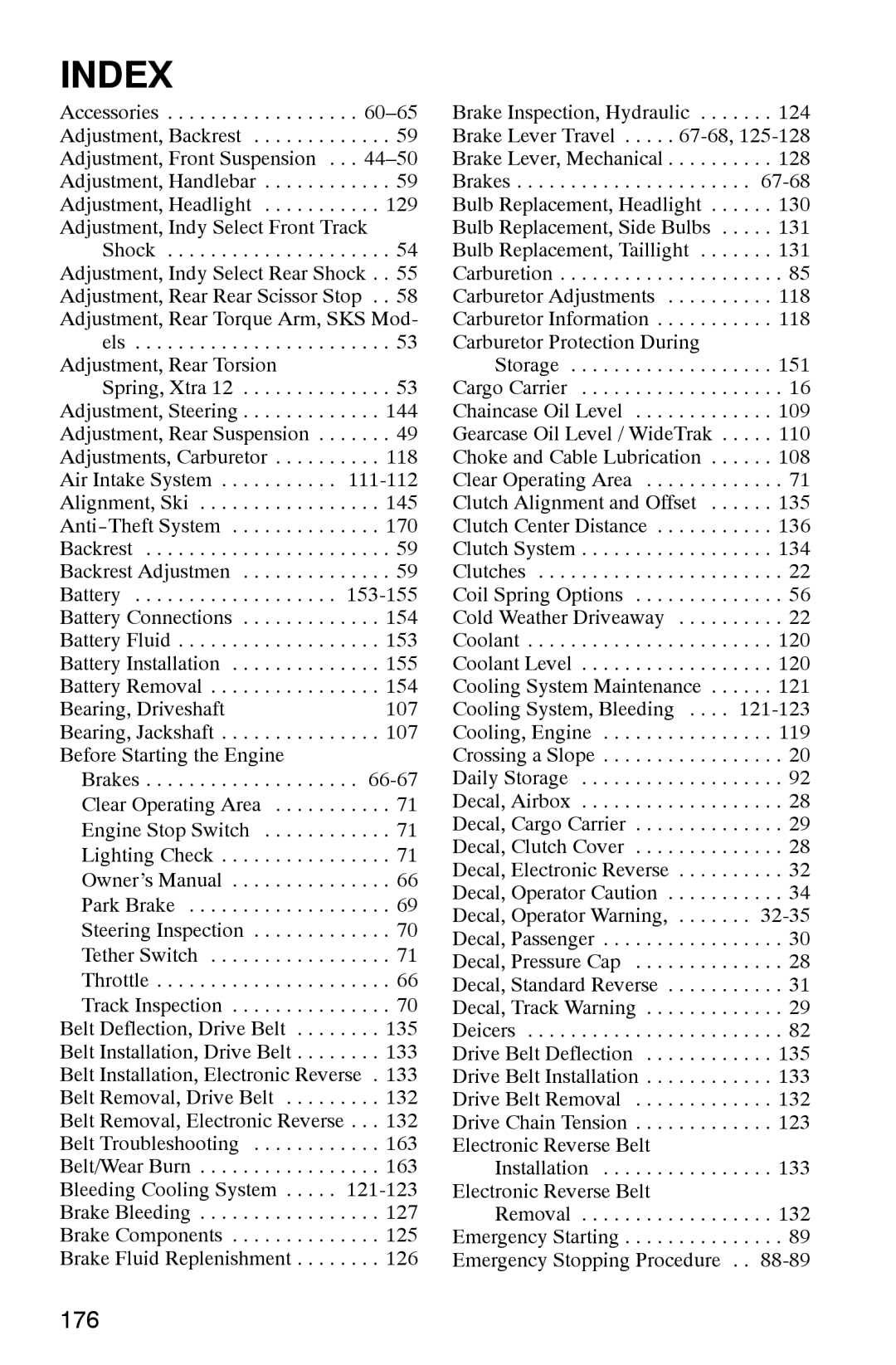 Polaris 2002 manual Index 