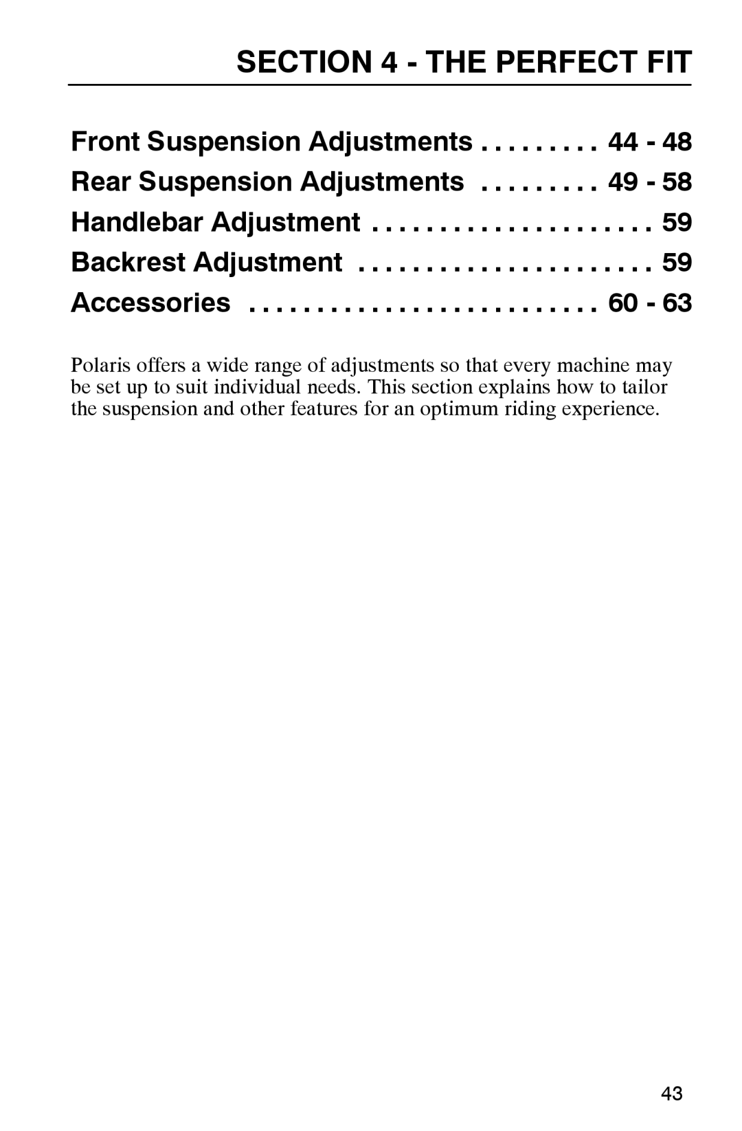 Polaris 2002 manual Perfect FIT 