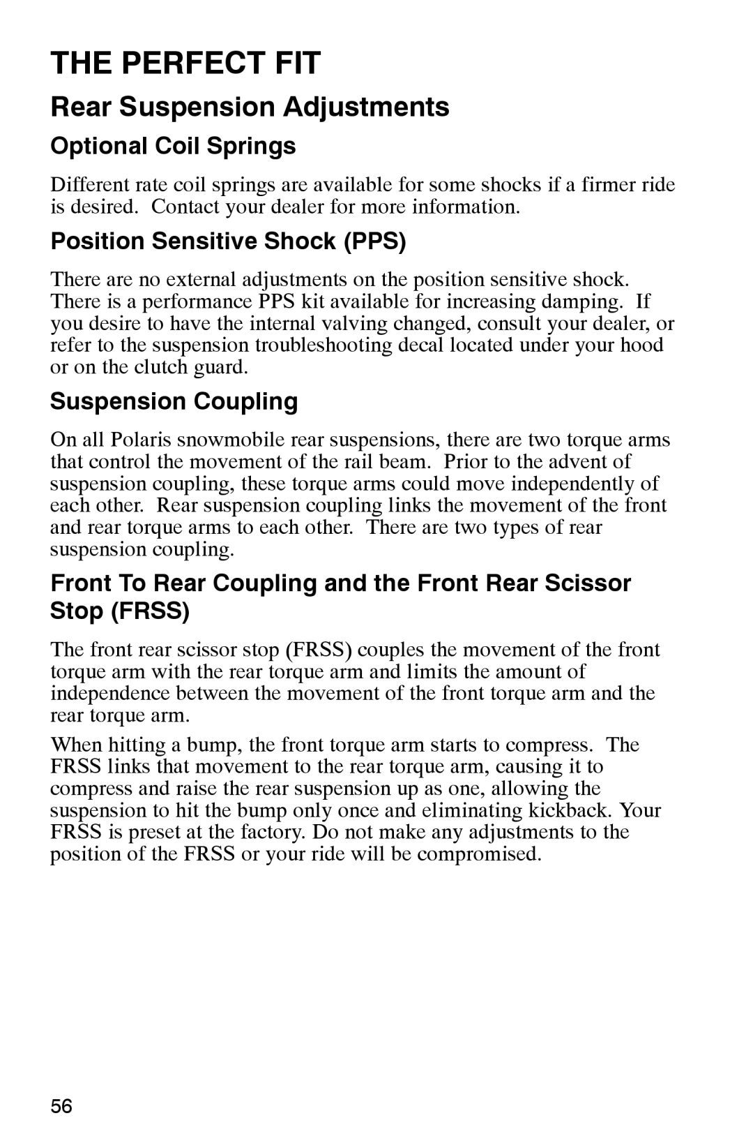 Polaris 2002 manual Optional Coil Springs, Position Sensitive Shock PPS, Suspension Coupling 