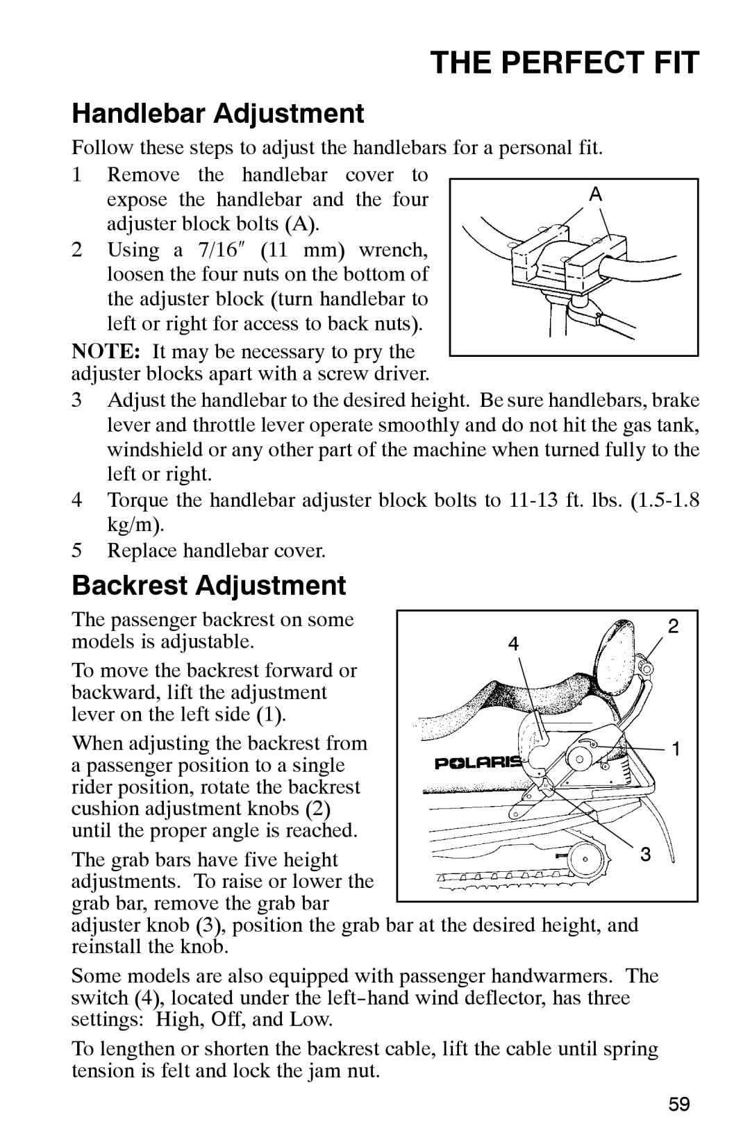 Polaris 2002 manual Handlebar Adjustment 