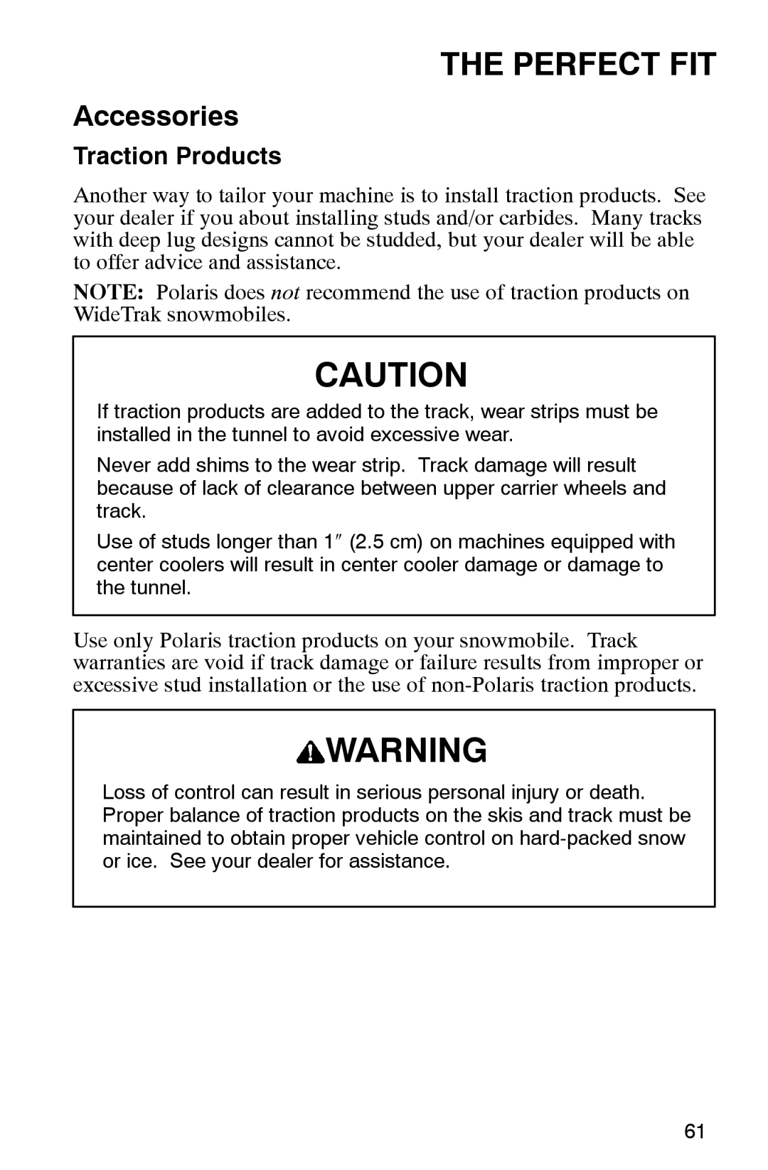 Polaris 2002 manual Traction Products 