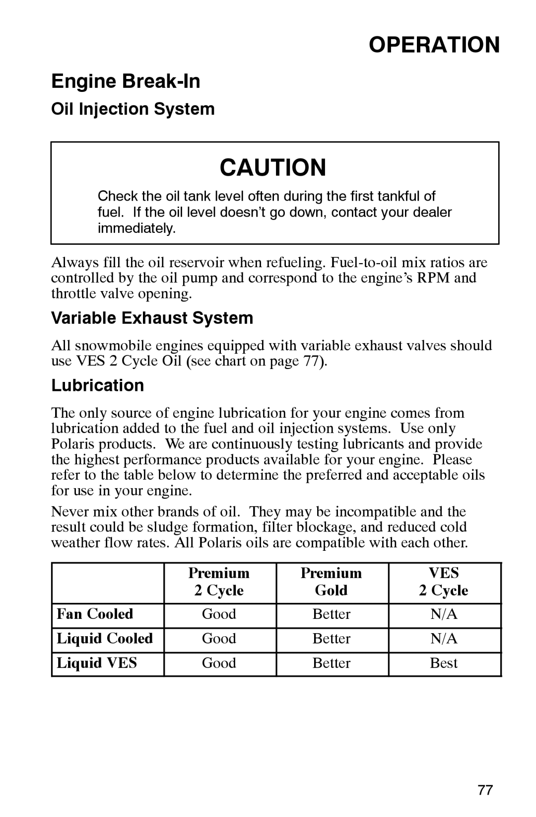 Polaris 2002 manual Oil Injection System, Variable Exhaust System, Lubrication 