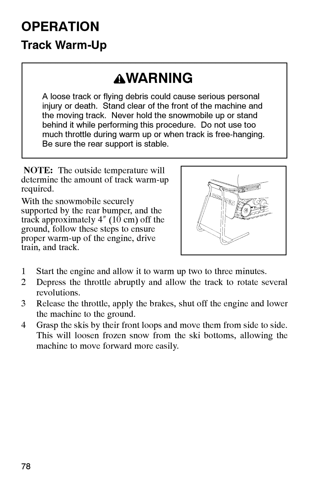 Polaris 2002 manual Track Warm-Up 