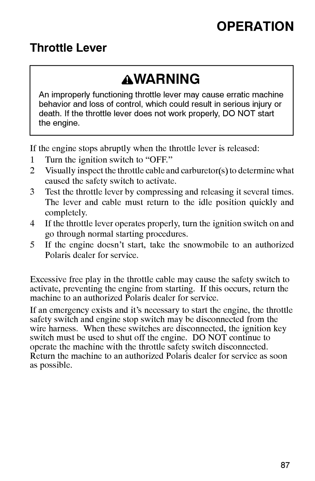 Polaris 2002 manual Throttle Lever 