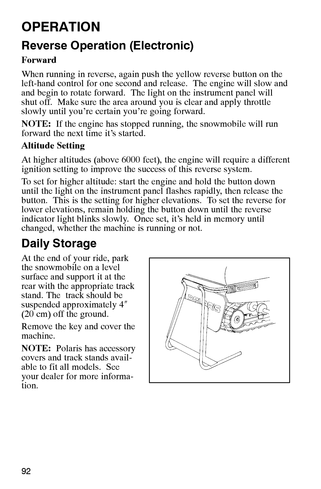 Polaris 2002 manual Forward, Altitude Setting 