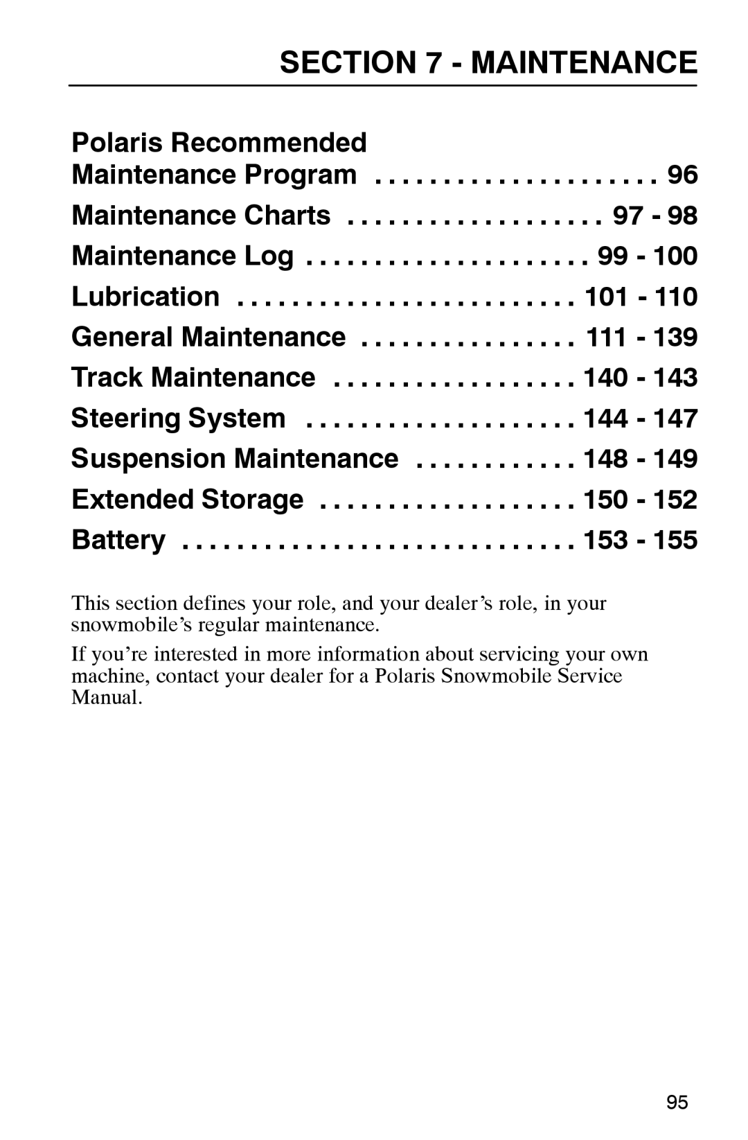 Polaris 2002 manual Maintenance 