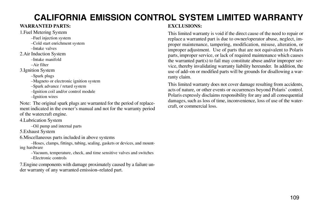 Polaris 2003 MSX owner manual 109 