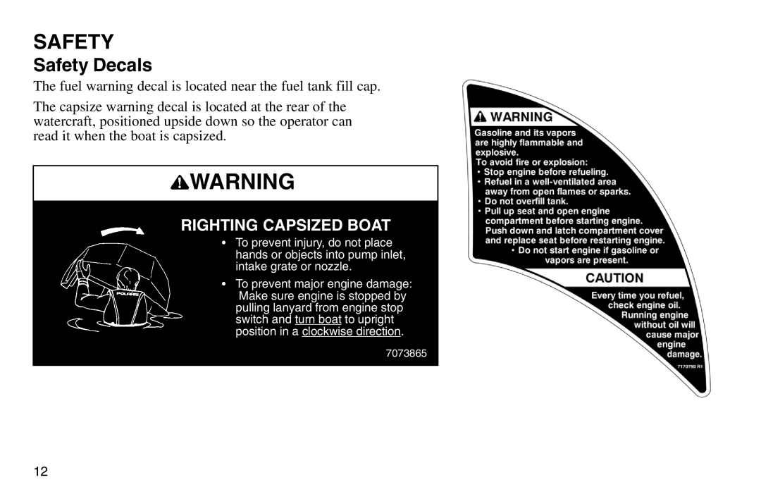 Polaris 2003 MSX owner manual Righting Capsized Boat 