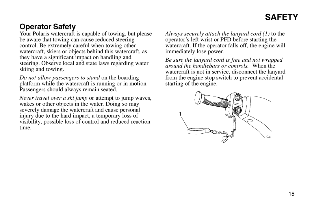 Polaris 2003 MSX owner manual Safety 