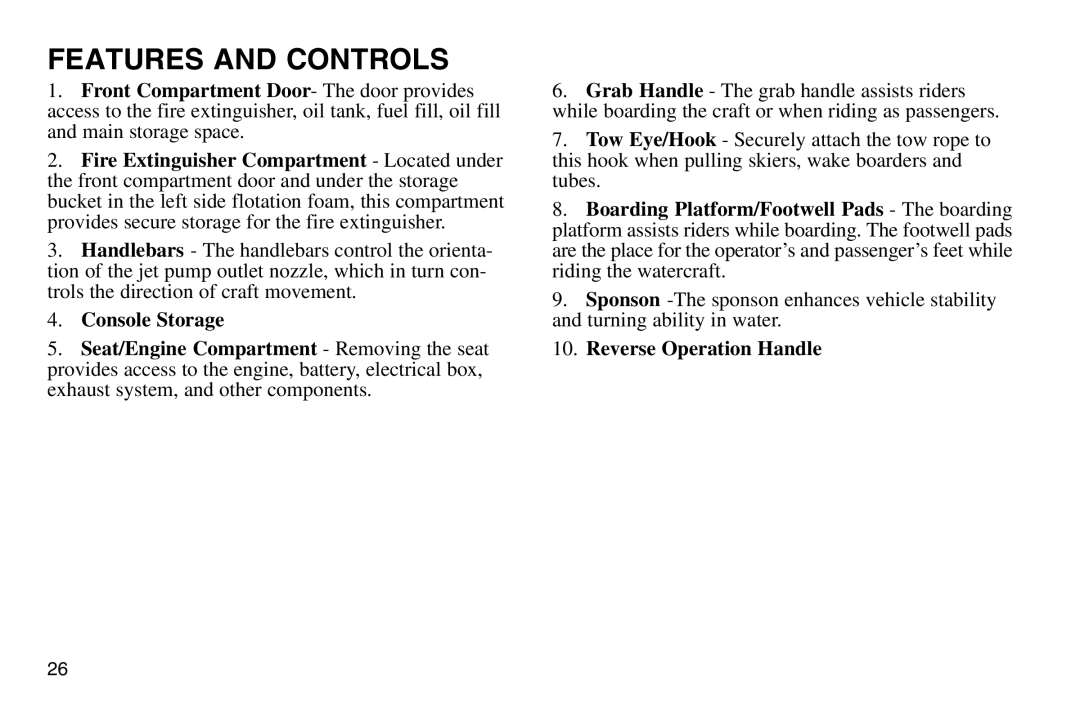 Polaris 2003 MSX owner manual Reverse Operation Handle 