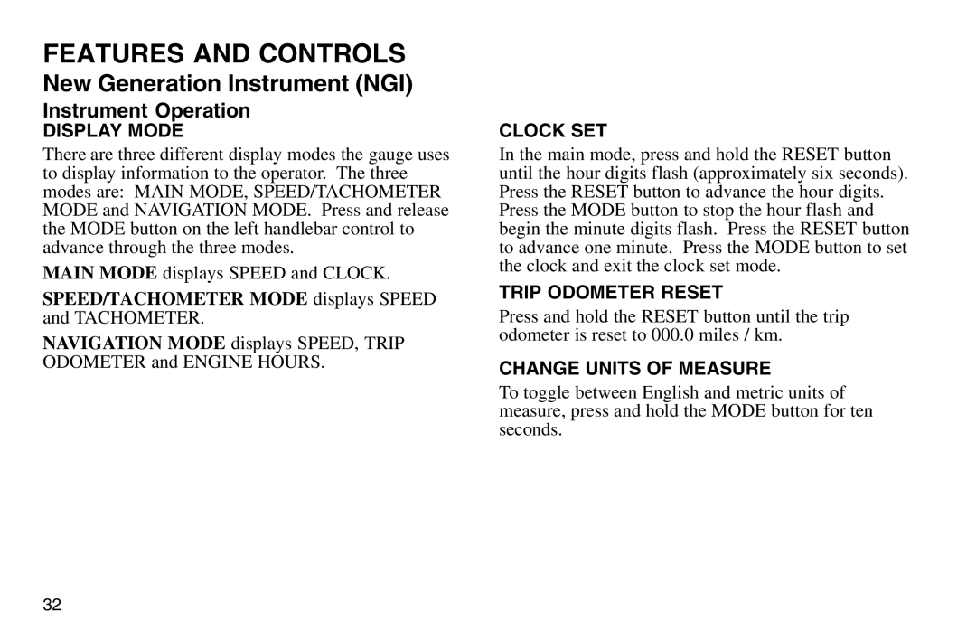 Polaris 2003 MSX owner manual Instrument Operation, Display Mode 