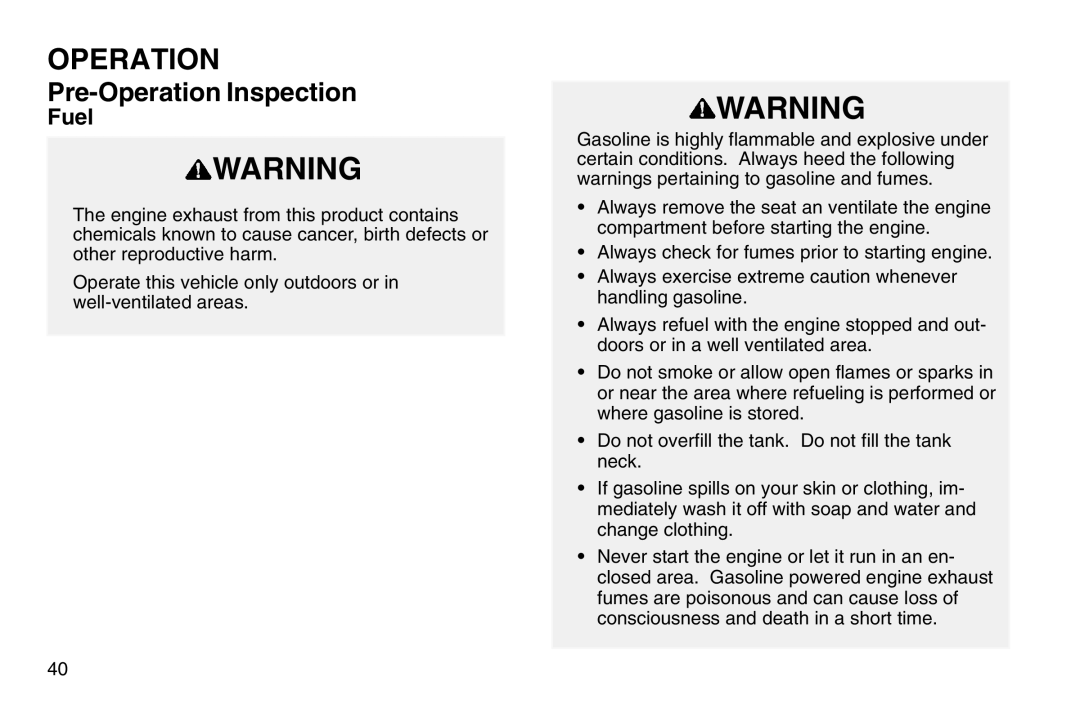 Polaris 2003 MSX owner manual Fuel 