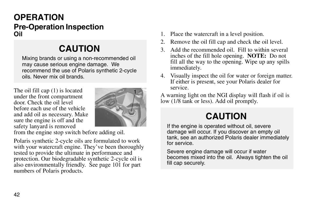 Polaris 2003 MSX owner manual Oil 