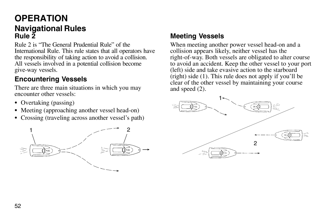 Polaris 2003 MSX owner manual Rule, Encountering Vessels, Meeting Vessels 