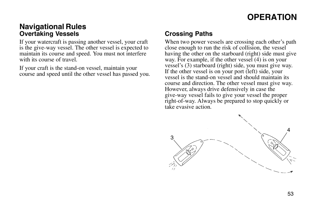 Polaris 2003 MSX owner manual Overtaking Vessels, Crossing Paths 