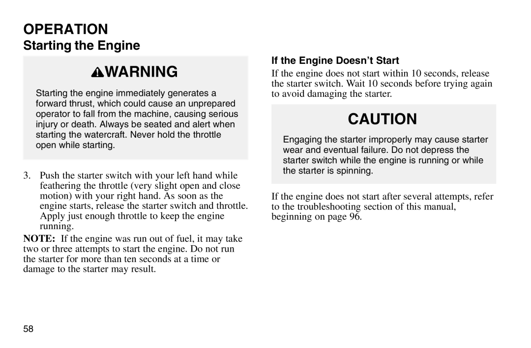 Polaris 2003 MSX owner manual If the Engine Doesn’t Start 