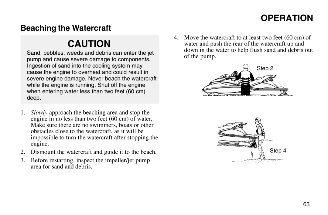 Polaris 2003 MSX owner manual Beaching the Watercraft 