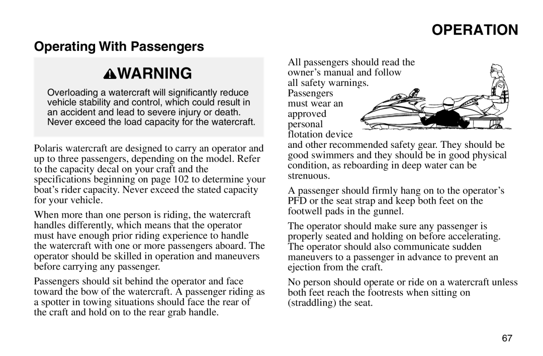 Polaris 2003 MSX owner manual Operating With Passengers 