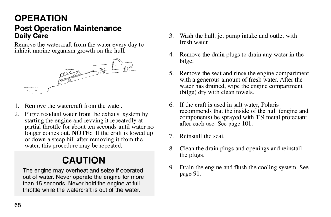 Polaris 2003 MSX owner manual Post Operation Maintenance, Daily Care 