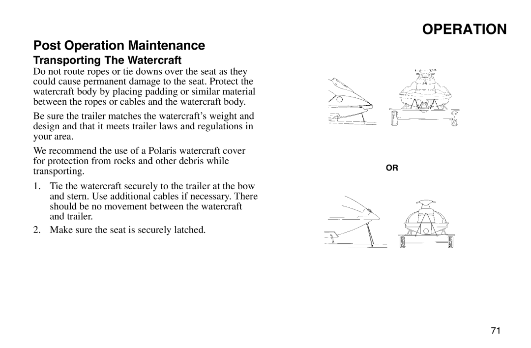 Polaris 2003 MSX owner manual Transporting The Watercraft 