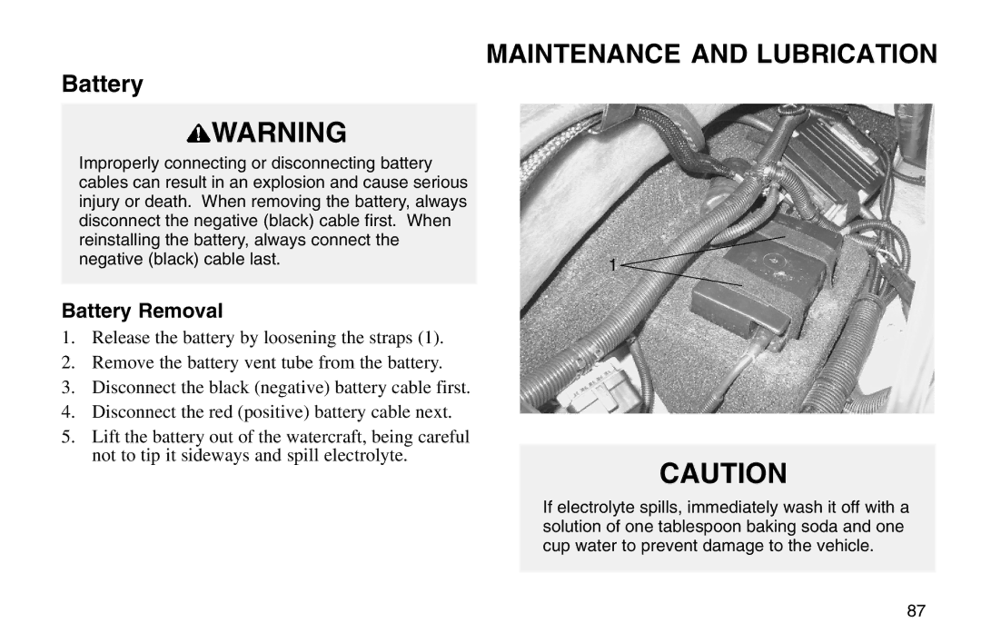 Polaris 2003 MSX owner manual Battery Removal 