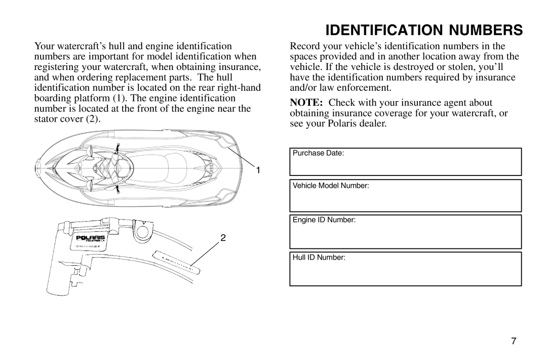 Polaris 2003 MSX owner manual Identification Numbers 