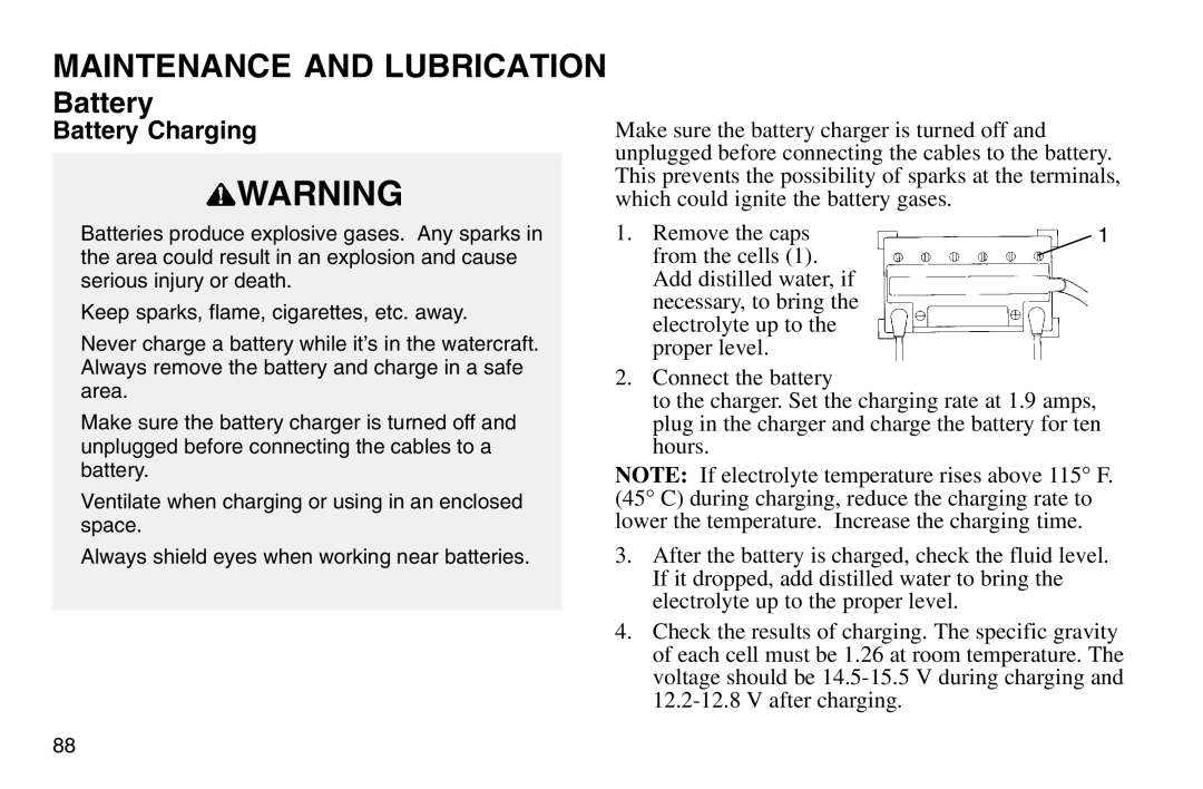 Polaris 2003 MSX owner manual Battery Charging 