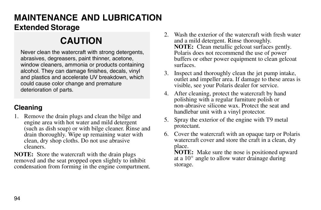 Polaris 2003 MSX owner manual Cleaning 