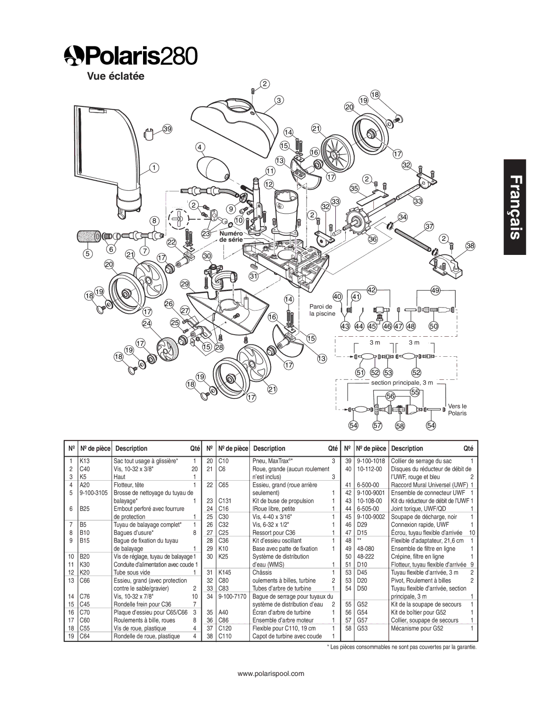 Polaris 280 owner manual Vue éclatée 