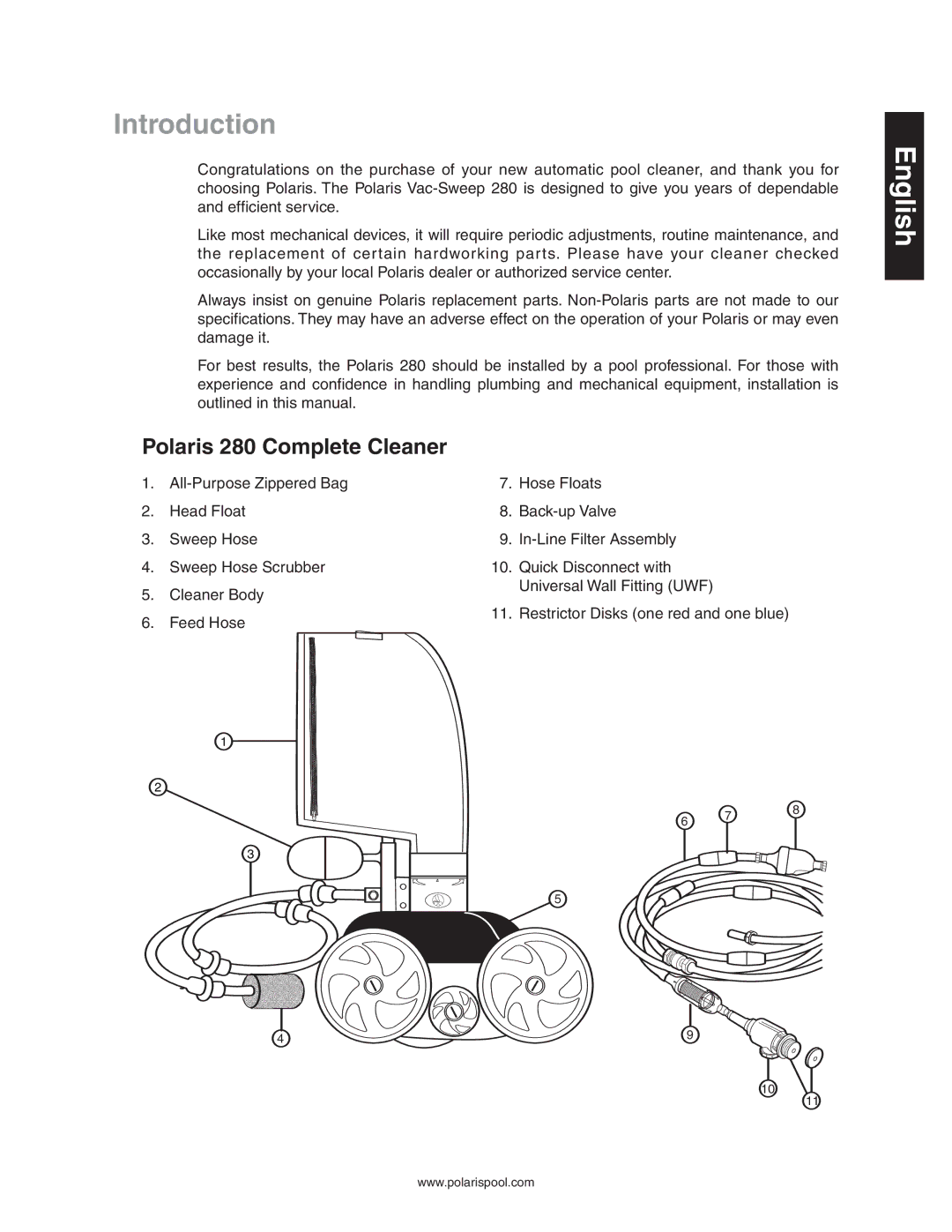 Polaris owner manual Introduction, Polaris 280 Complete Cleaner 