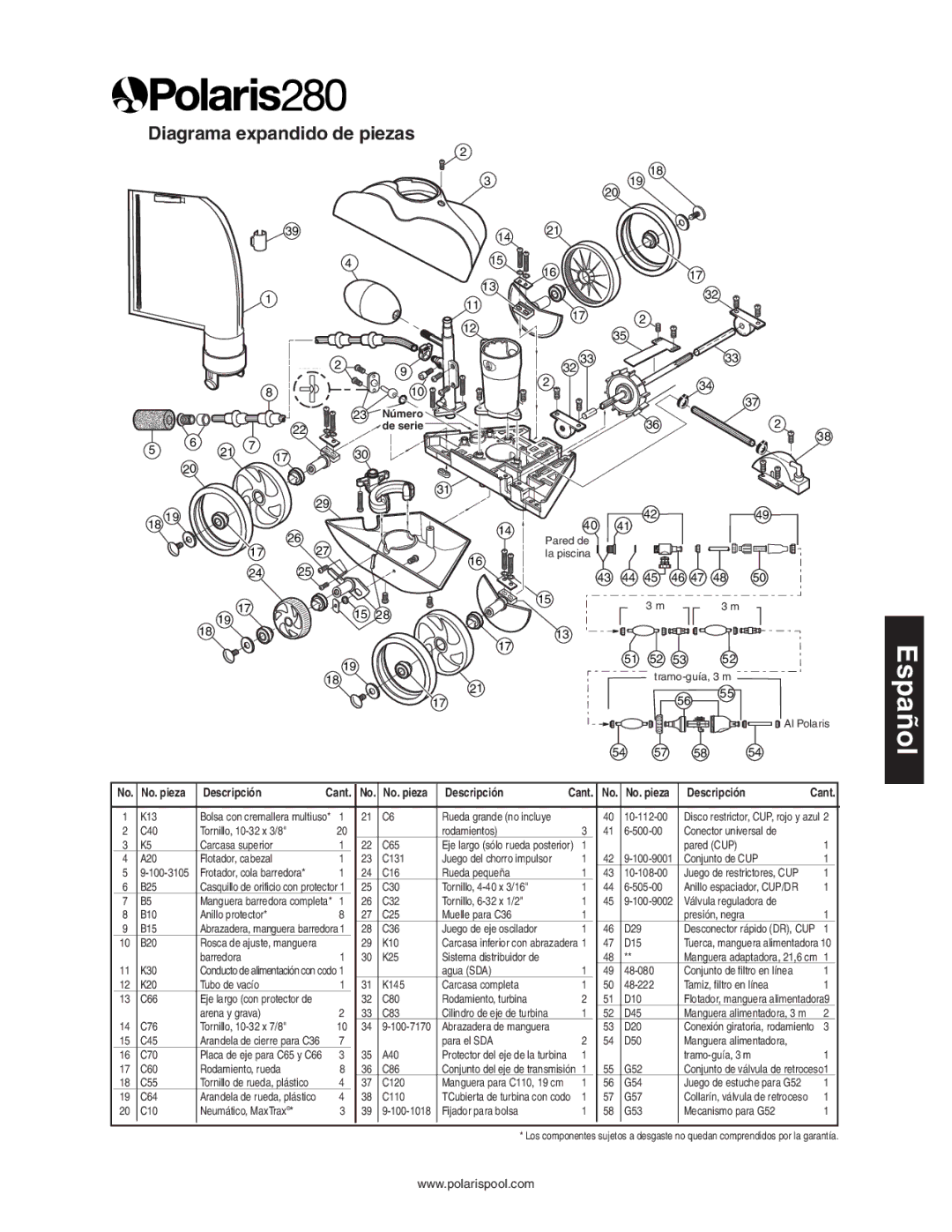 Polaris 280 owner manual Diagrama expandido de piezas 