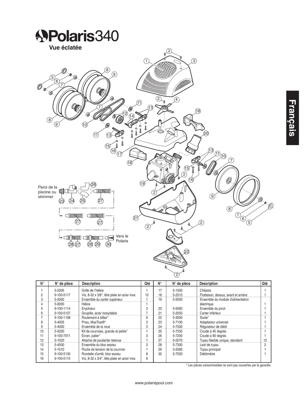 Polaris 340 owner manual Vue éclatée 