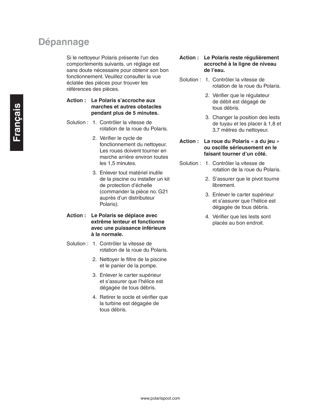 Polaris 340 owner manual Dépannage 