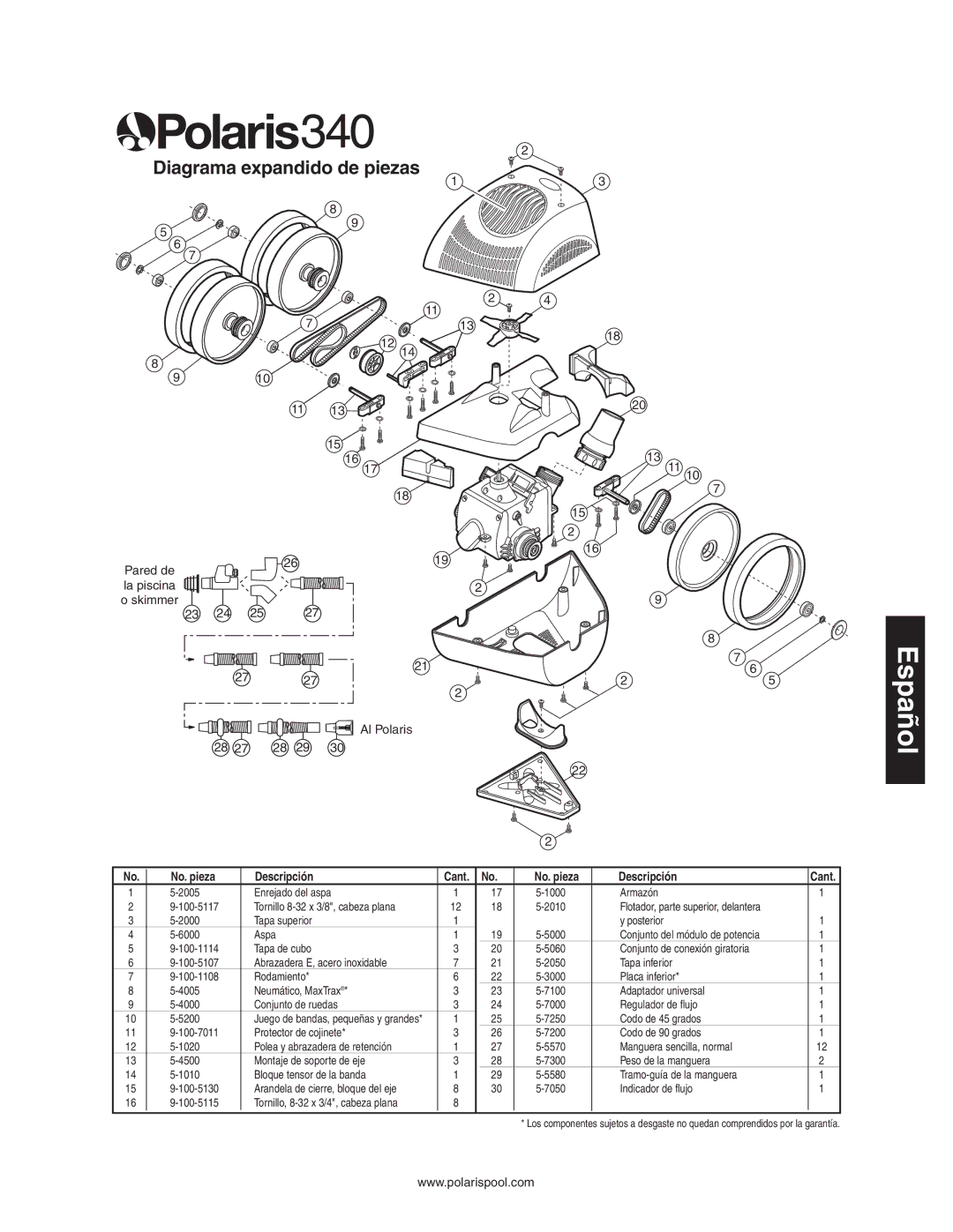 Polaris 340 owner manual Diagrama expandido de piezas 